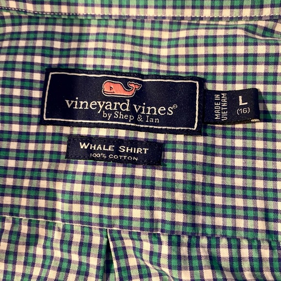Vineyard Vines Boys Button down whale Dress Shirt nwot worn once green purple - Picture 2 of 9